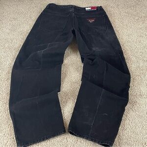 Vintage Tommy Hilfiger Jeans Men 34x32 Black Baggy Wide Skater Y2K 90s E102